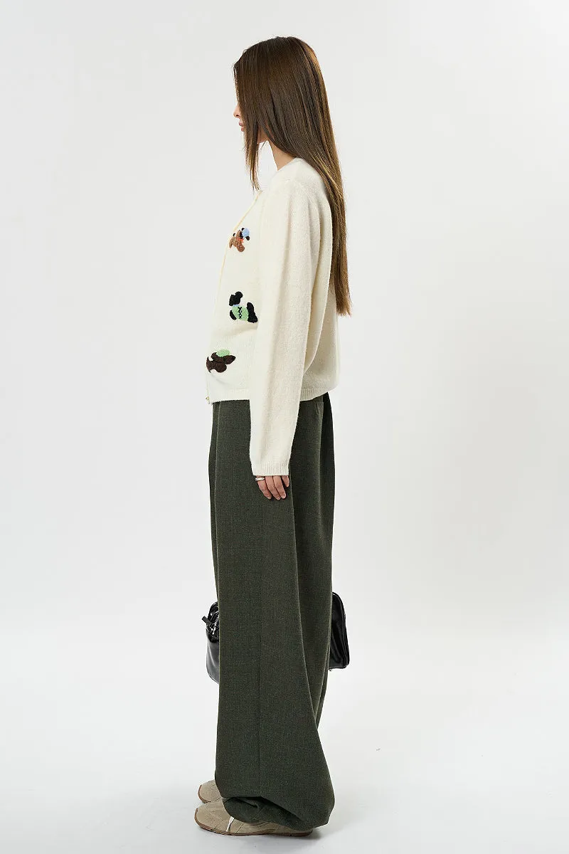100 Wool Dog Jacquard Crewneck Cardigan