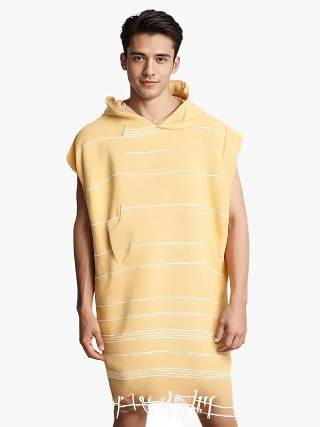 1Pcs Large Turkish Cotton Poncho Towel Surf Poncho Changing Towel Robe with Hood and Front Pocket Absorbent Wearable Hooded Beach Towel for Adult Man Women Beach Pool Swim(Yellow, M)
