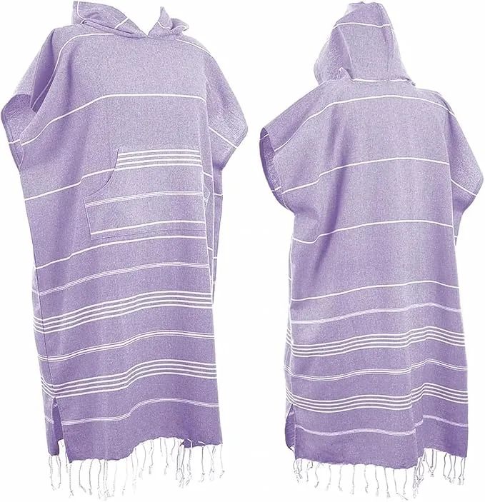 1pcs Large Turkish Cotton Poncho Towel Surf Poncho Changing Towel Robe with Hood and Front Pocket Absorbent Wearable Towel Hooded Beach Towel for Adult Man Women Beach Pool (Purple, Medium)