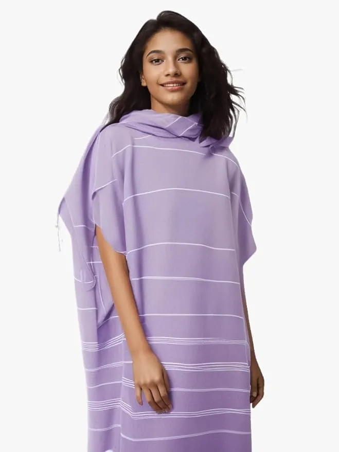 1pcs Large Turkish Cotton Poncho Towel Surf Poncho Changing Towel Robe with Hood and Front Pocket Absorbent Wearable Towel Hooded Beach Towel for Adult Man Women Beach Pool (Purple, Medium)