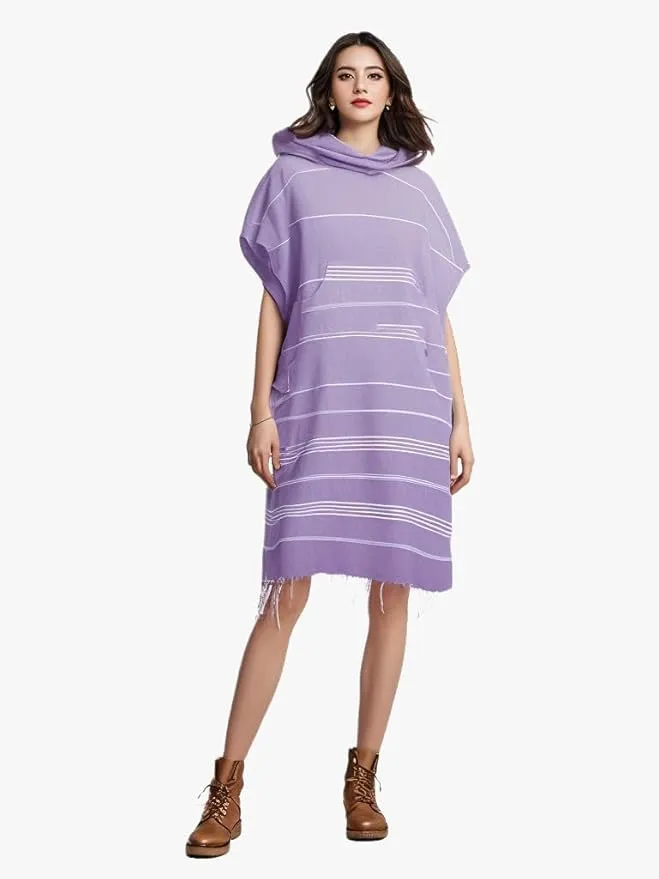 1pcs Large Turkish Cotton Poncho Towel Surf Poncho Changing Towel Robe with Hood and Front Pocket Absorbent Wearable Towel Hooded Beach Towel for Adult Man Women Beach Pool (Purple, Medium)