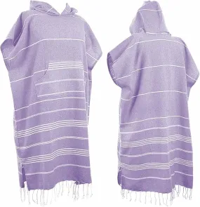 1pcs Large Turkish Cotton Poncho Towel Surf Poncho Changing Towel Robe with Hood and Front Pocket Absorbent Wearable Towel Hooded Beach Towel for Adult Man Women Beach Pool (Purple, Medium)