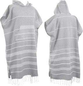1pcs Large Turkish Cotton Poncho Towel Surf Poncho Changing Towel Robe with Hood and Front Pocket Absorbent Wearable Towel Hooded Beach Towel for Adult Man Women Surf Beach Pool (Light grey, Large)