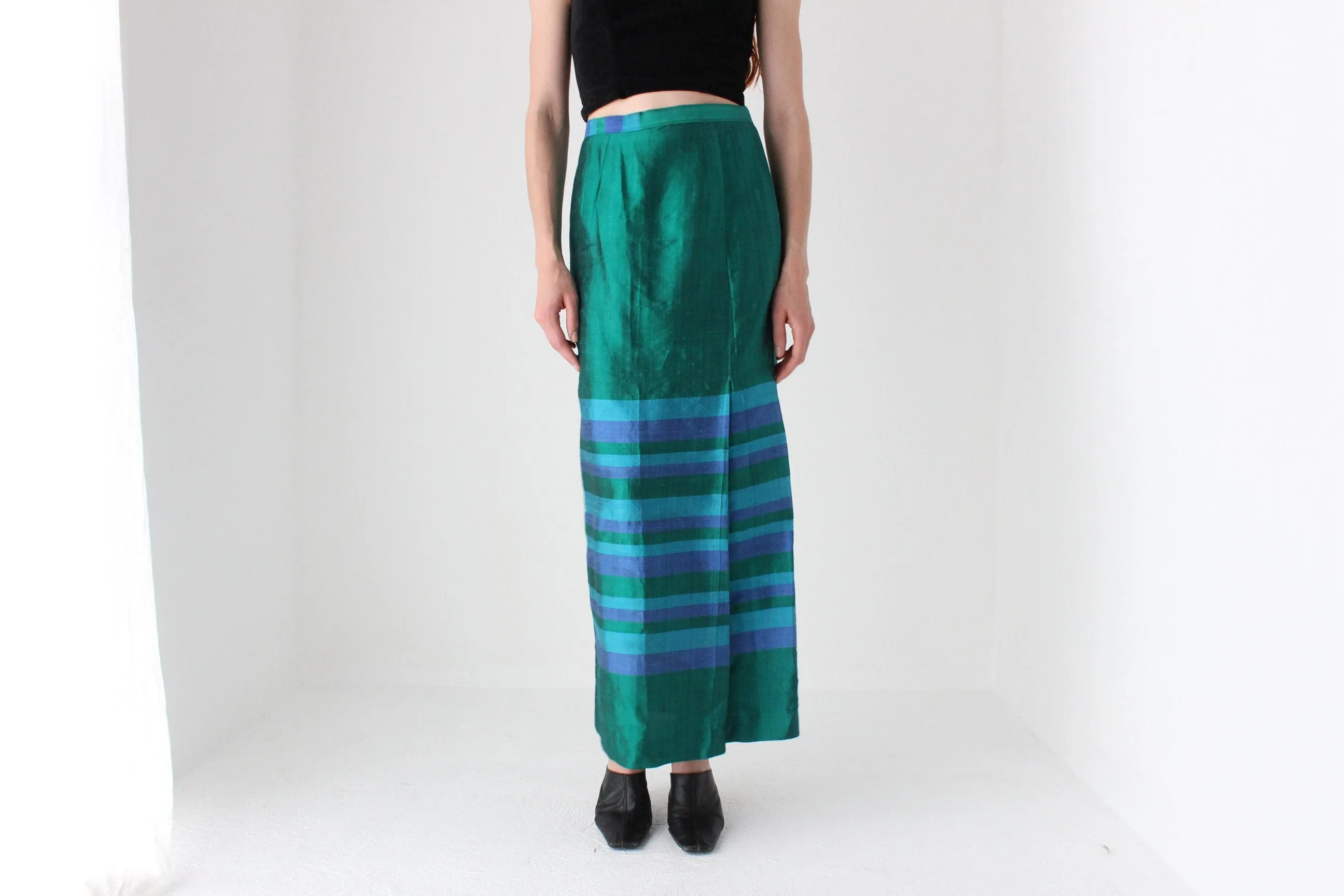 60s Raw Silk Column Cocktail Skirt