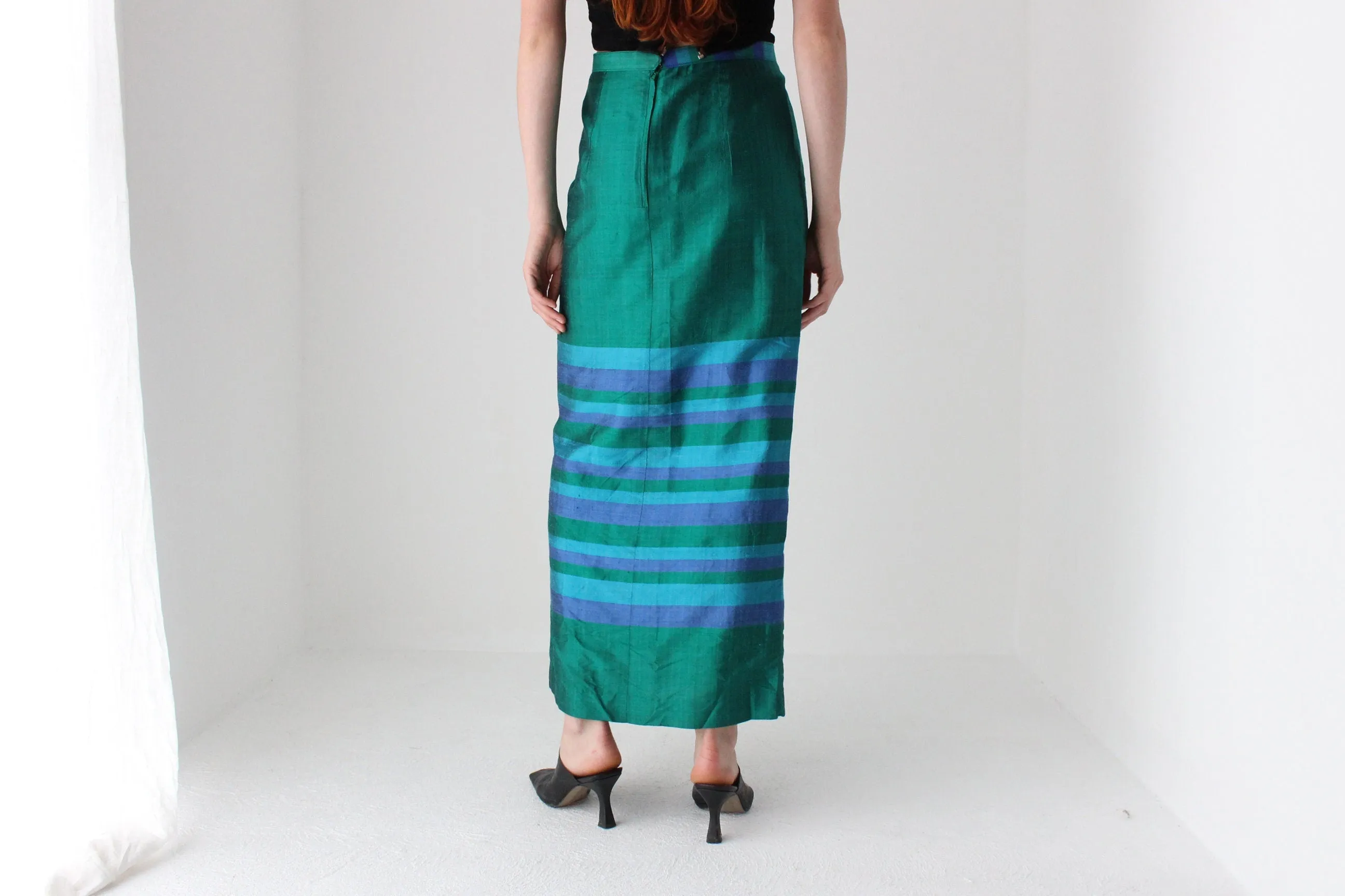 60s Raw Silk Column Cocktail Skirt