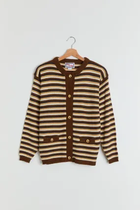 80s Brown Striped Cardigan S