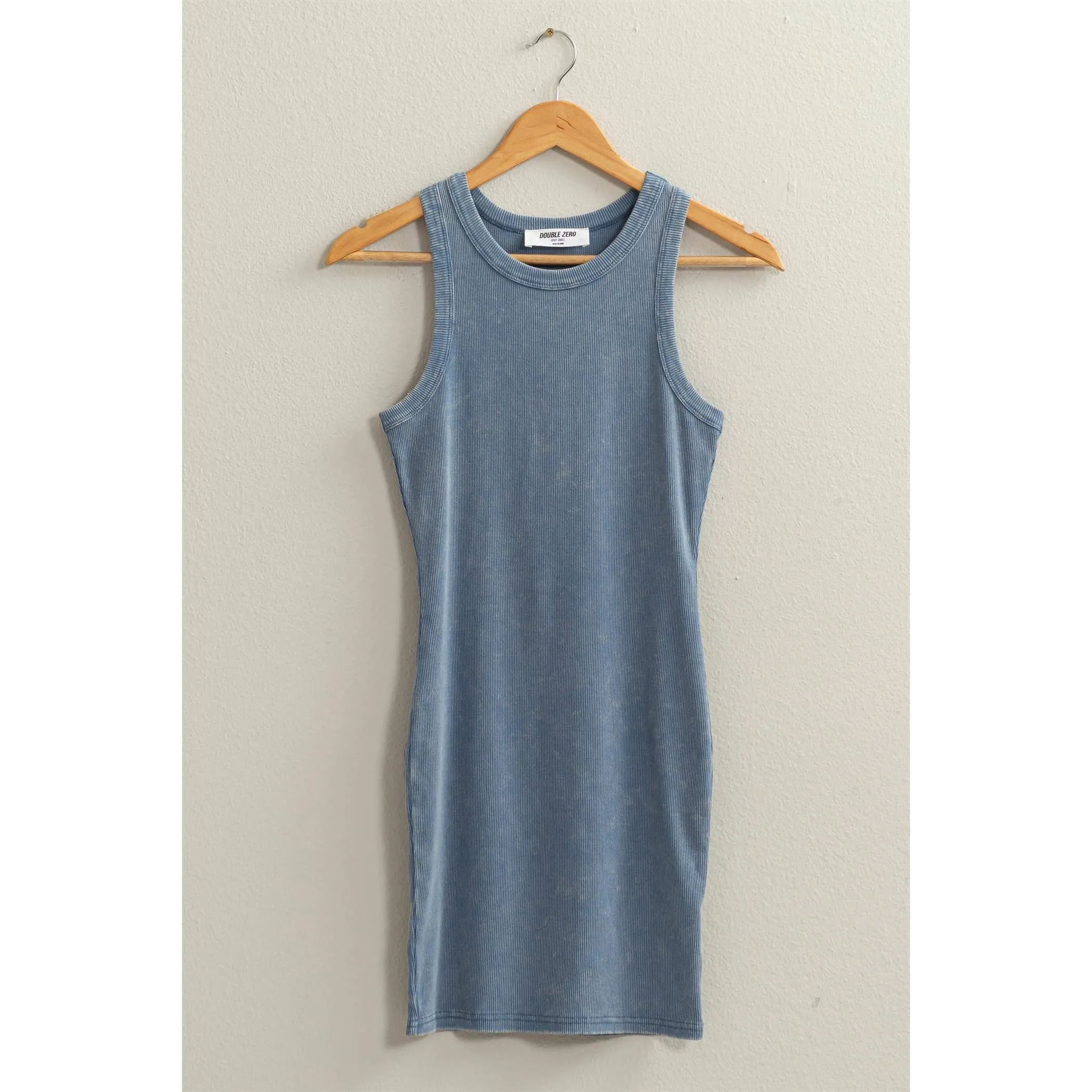Acid Washed Ribbed Mini Dress