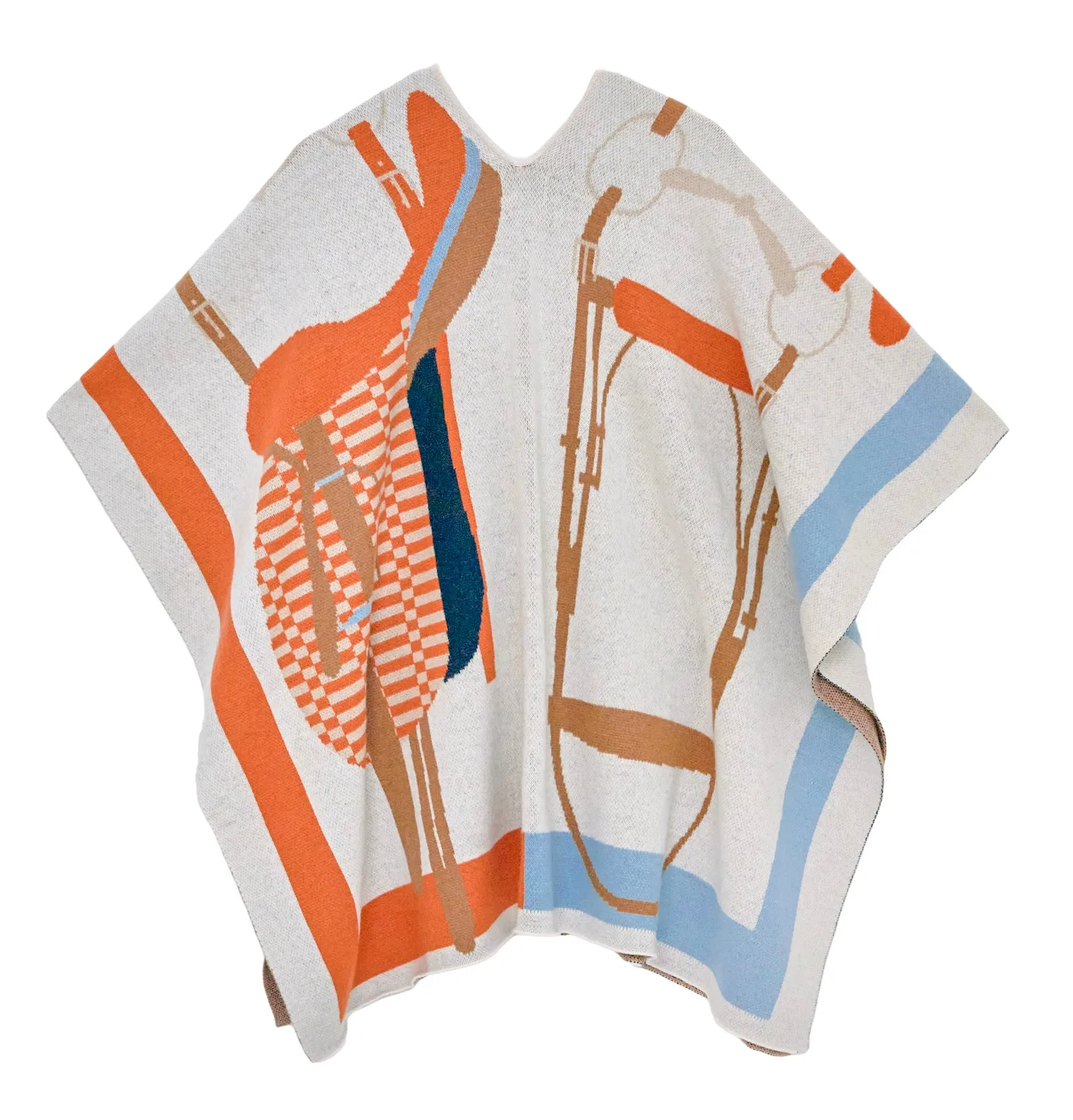 ADAMSBRO CASHMERE LONG PONCHO SADDLE