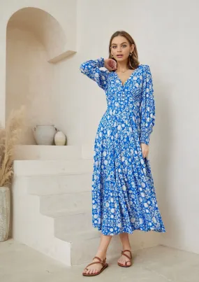 Alexis Long Sleeve Maxi Dress in Cerulean Blue