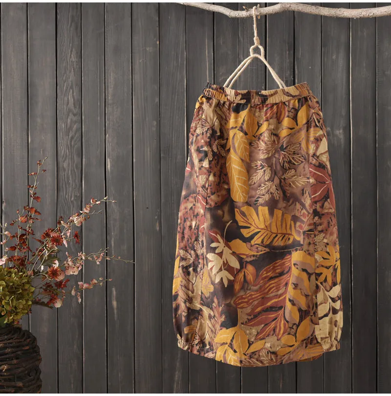 AUTUMN VINTAGE INSPIRED ORGANIC COTTON MIDI SKIRT