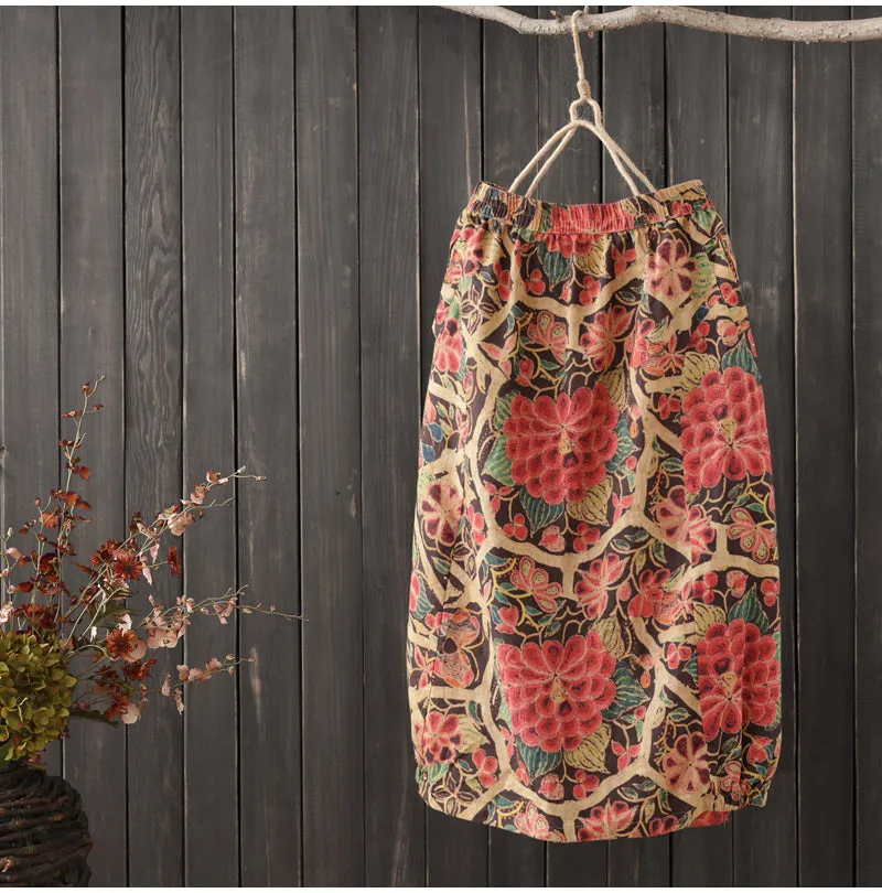 AUTUMN VINTAGE INSPIRED ORGANIC COTTON MIDI SKIRT