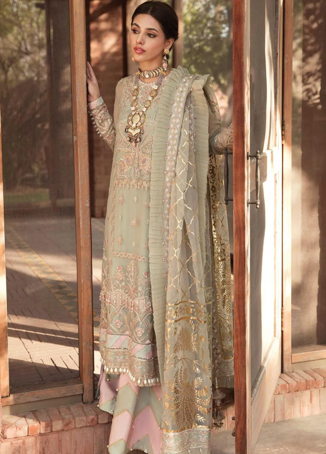Ayzel Sangat By Afrozeh Embroidered Chiffon Unstitched 3 Piece Suit - BAHAAR BANU