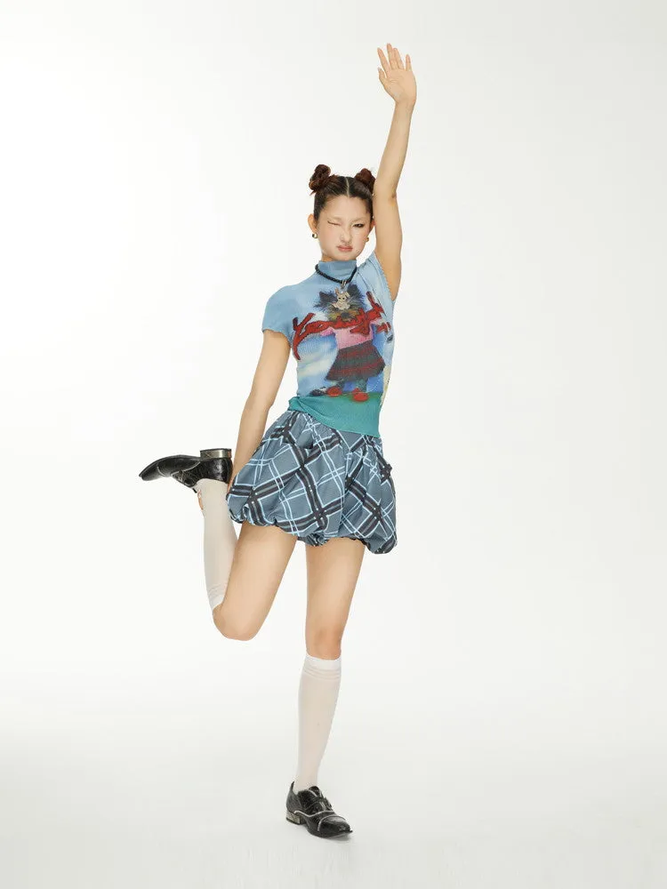 Balloon Checked Girly Short-Pants
