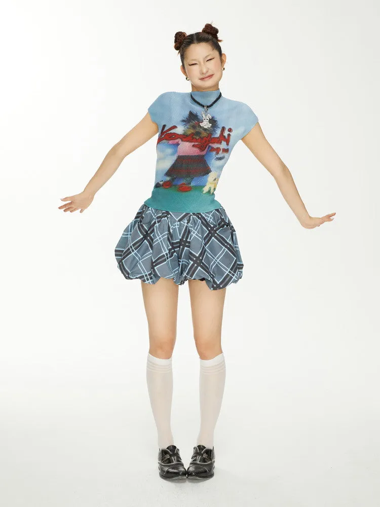 Balloon Checked Girly Short-Pants