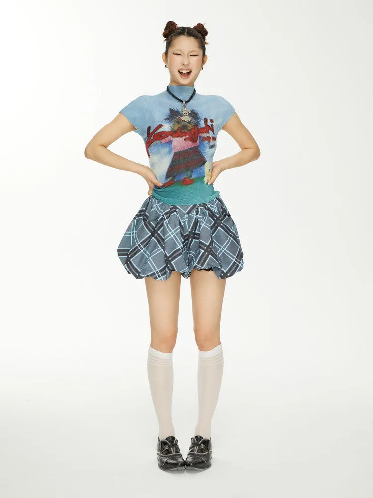 Balloon Checked Girly Short-Pants