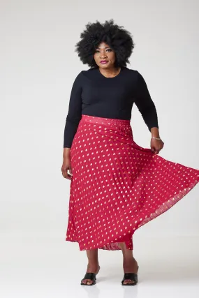 Bardot Maxi Pleated Skirt With Elasticated Waistband-Red