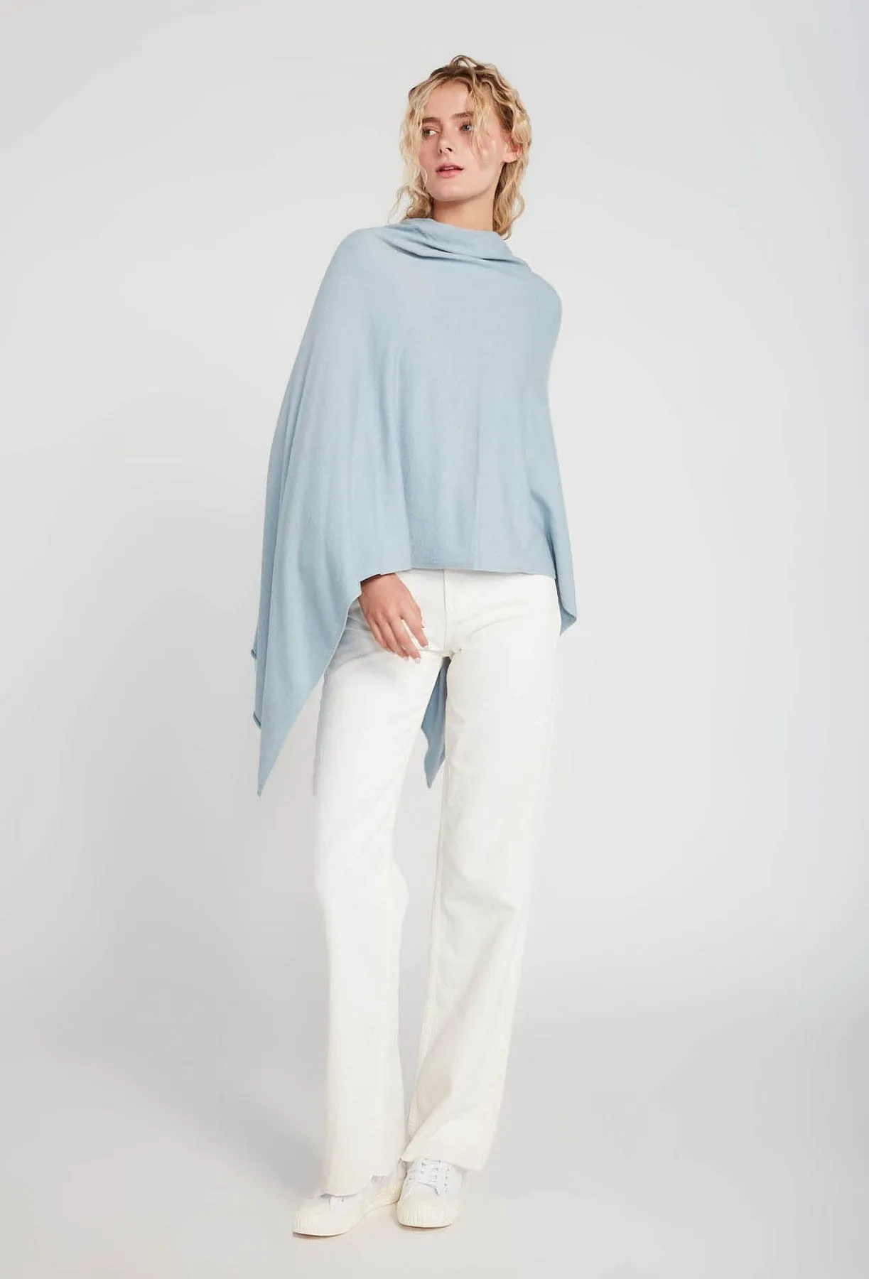 Basic Solid Soft and Easy Poncho - Light Blue