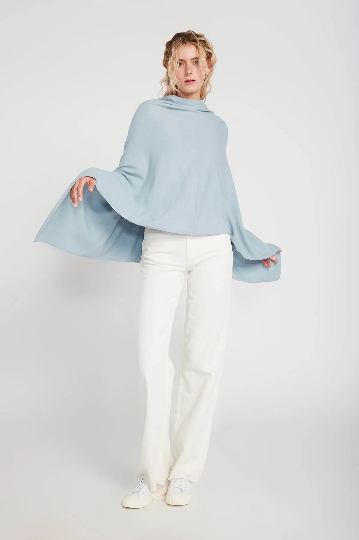 Basic Solid Soft and Easy Poncho - Light Blue