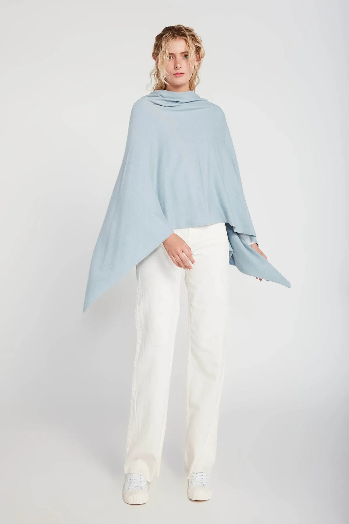Basic Solid Soft and Easy Poncho - Light Blue