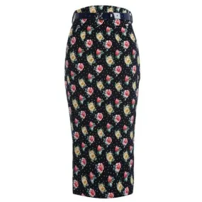 Beautiful Vintage inspired Lindy Bop 'Carver' Navy Floral Pencil Skirt