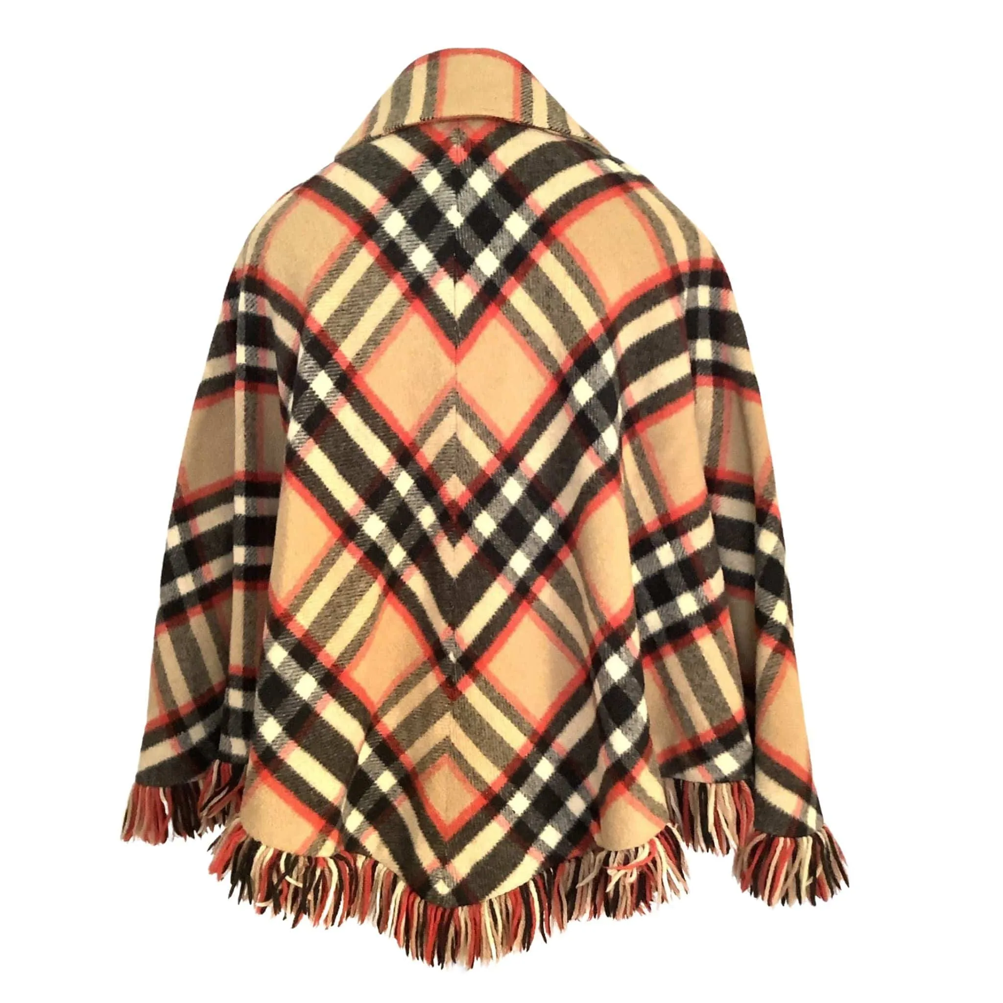 Beige Plaid Wool Poncho