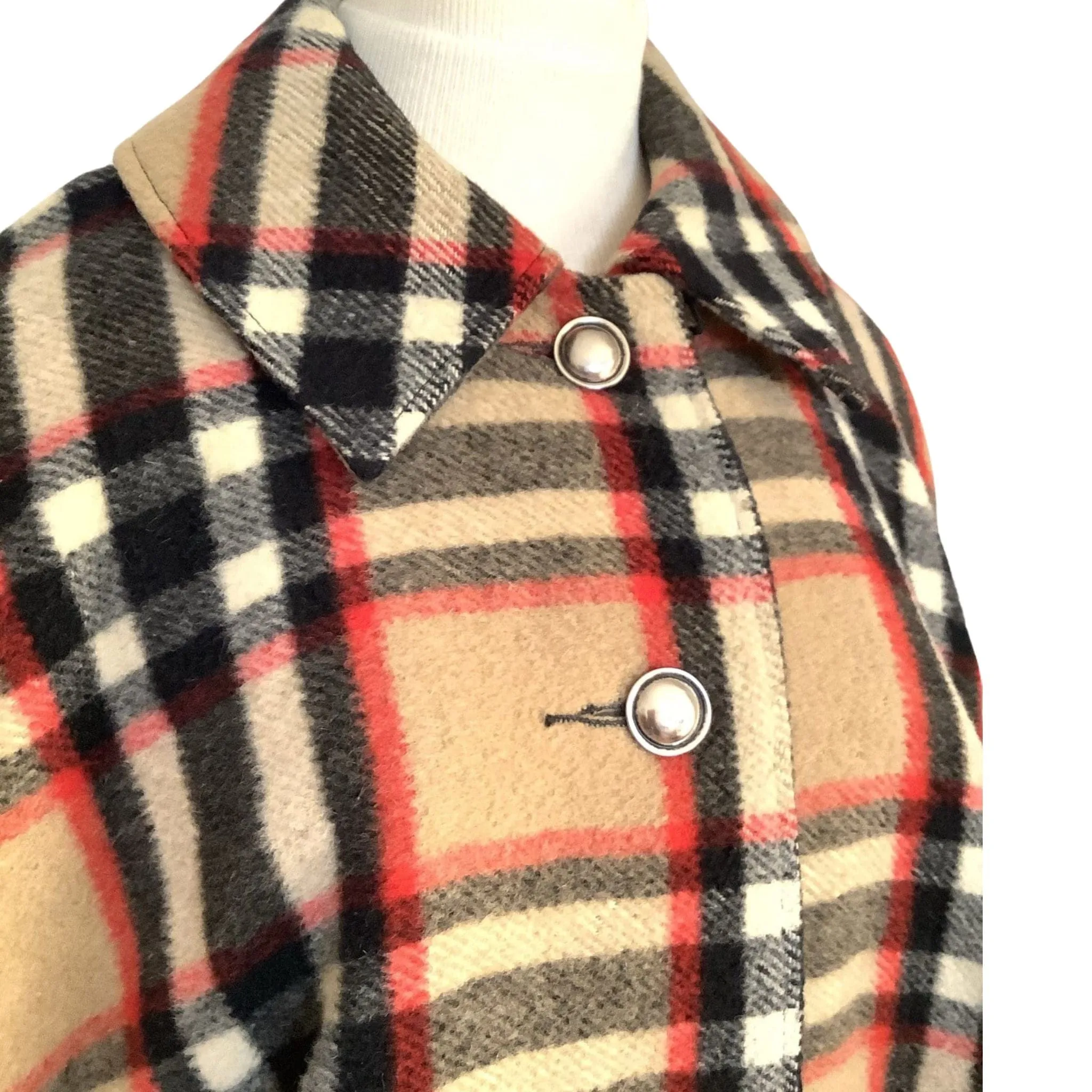 Beige Plaid Wool Poncho