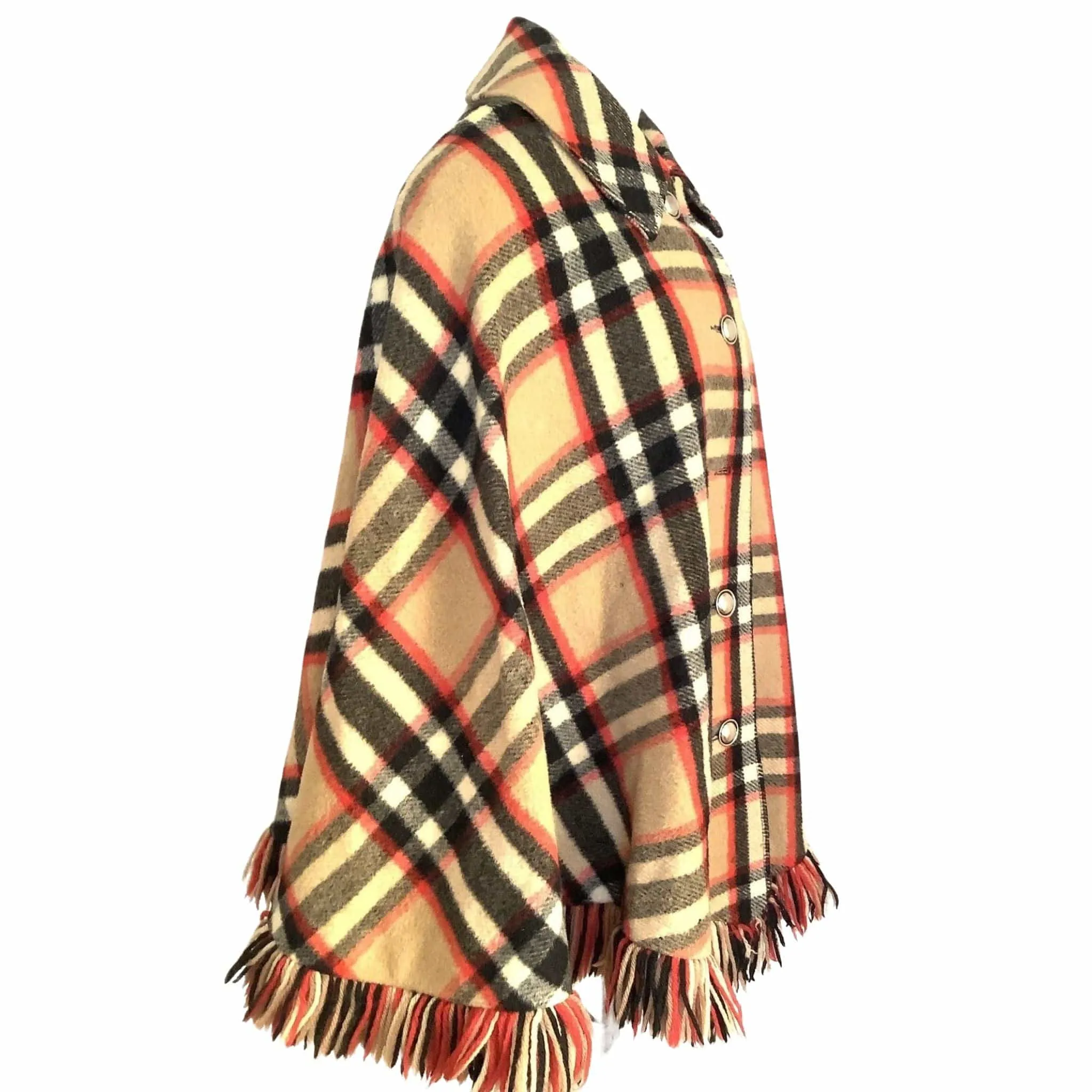 Beige Plaid Wool Poncho