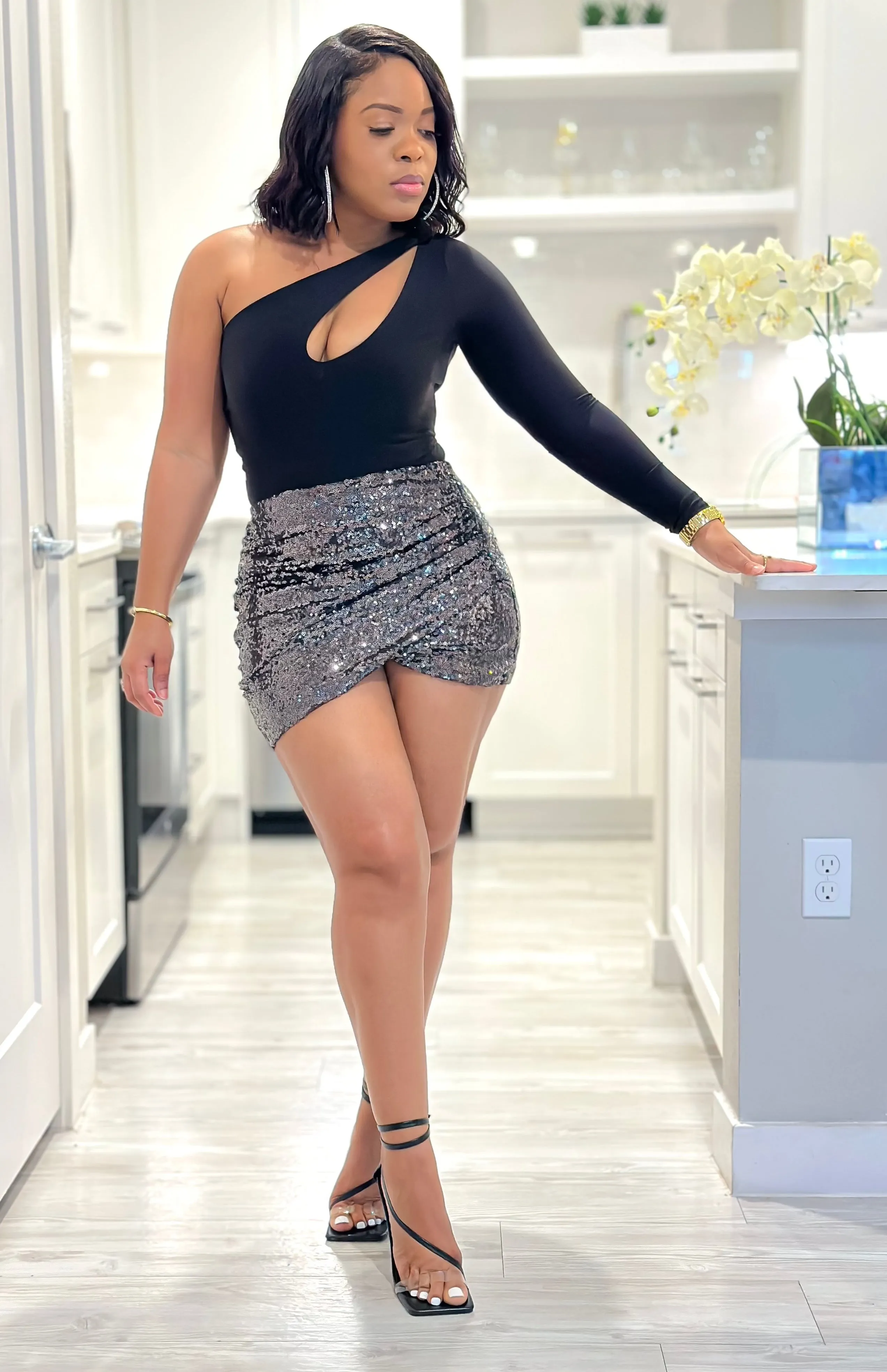 BELLA SEQUIN ASYMMETRICAL SKIRT