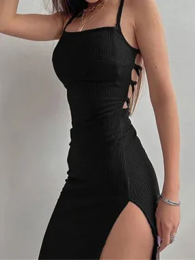 Black Maxi Bodycon Sleeveless Halter Backed Dress