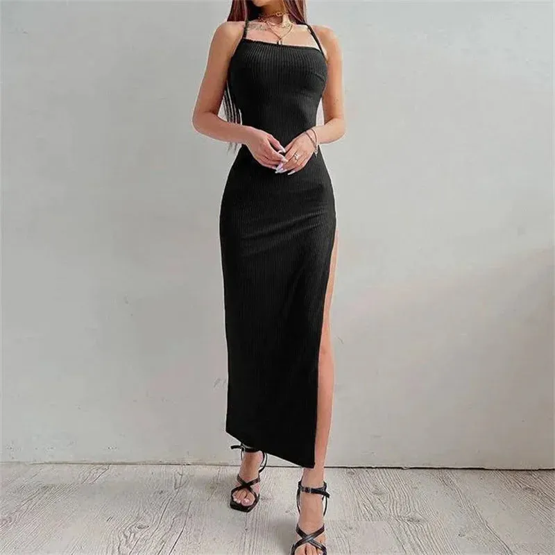 Black Maxi Bodycon Sleeveless Halter Backed Dress