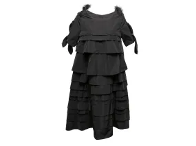 Black Undercover Jun Takahashi Feather-Trimmed Tiered Dress Designer Size 2