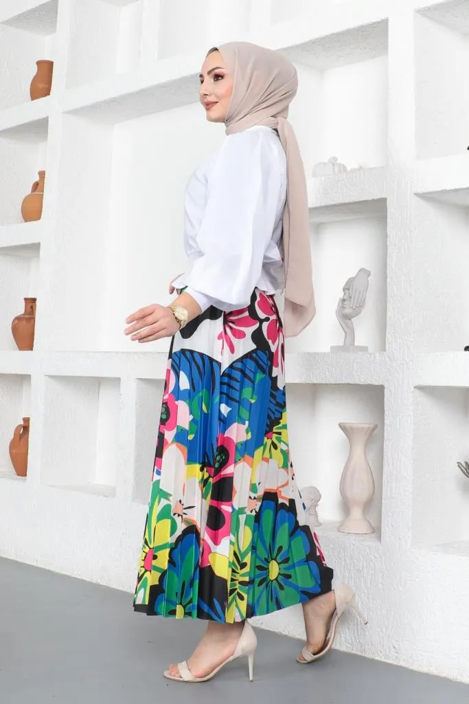 BNG Women Patterned Hijab Pleated Skirt Fuchsia - Clermont