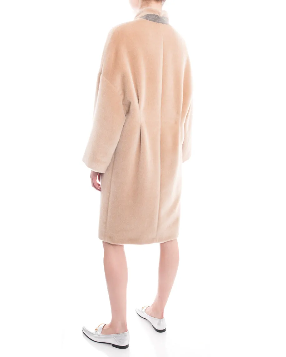 Brunello Cucinelli Nude Alpaca Wool Oversized Coat - M