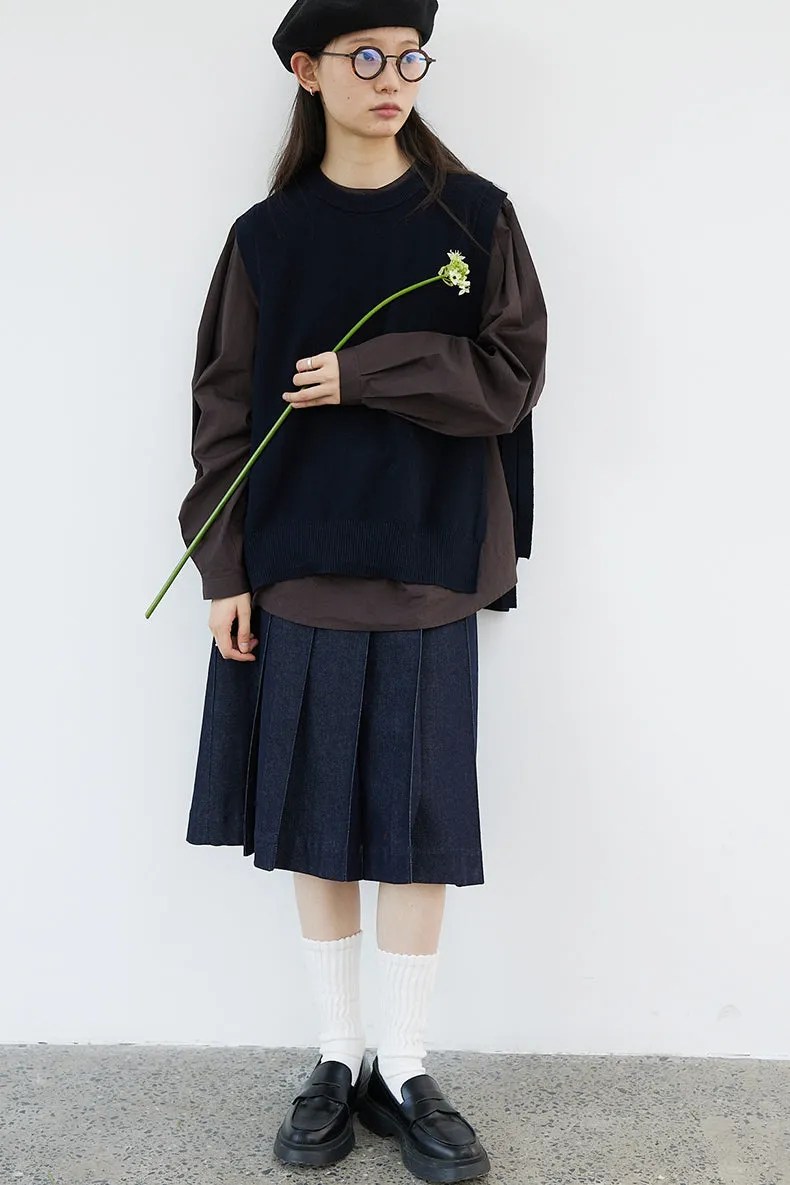 BULVBUTING カレッジスタイルデニムプリーツスカート BLBT008