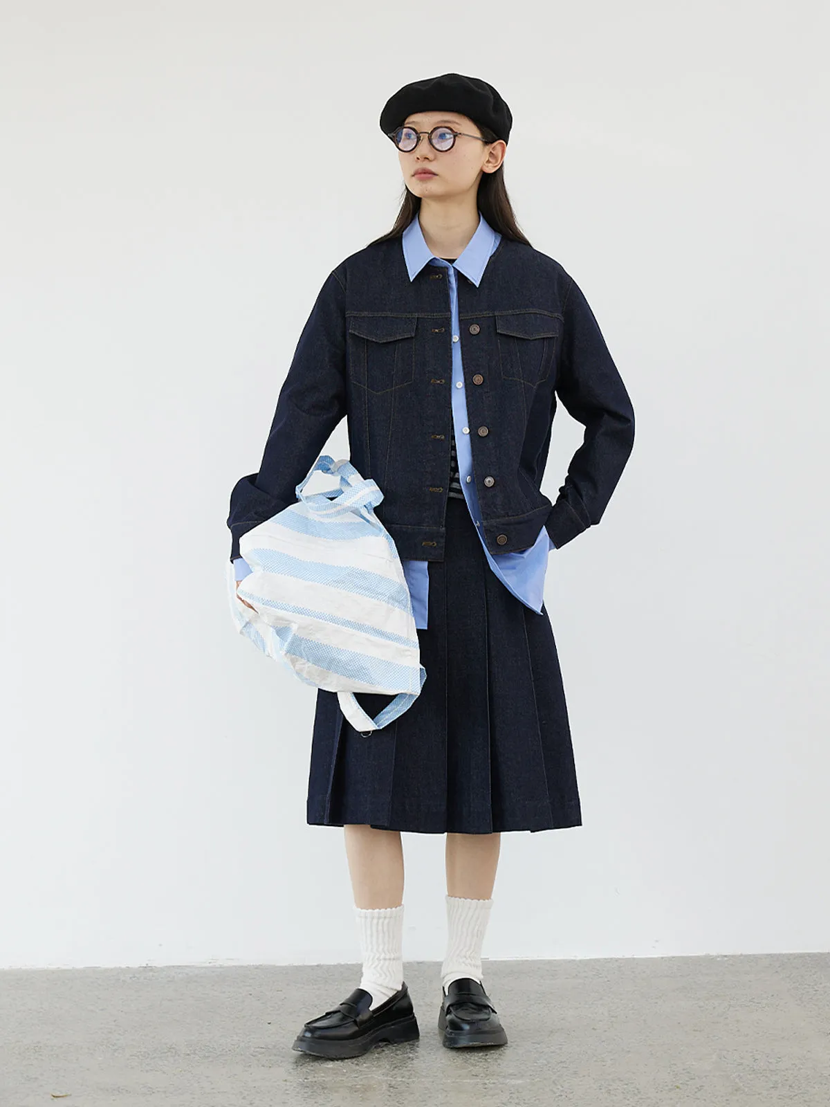 BULVBUTING カレッジスタイルデニムプリーツスカート BLBT008