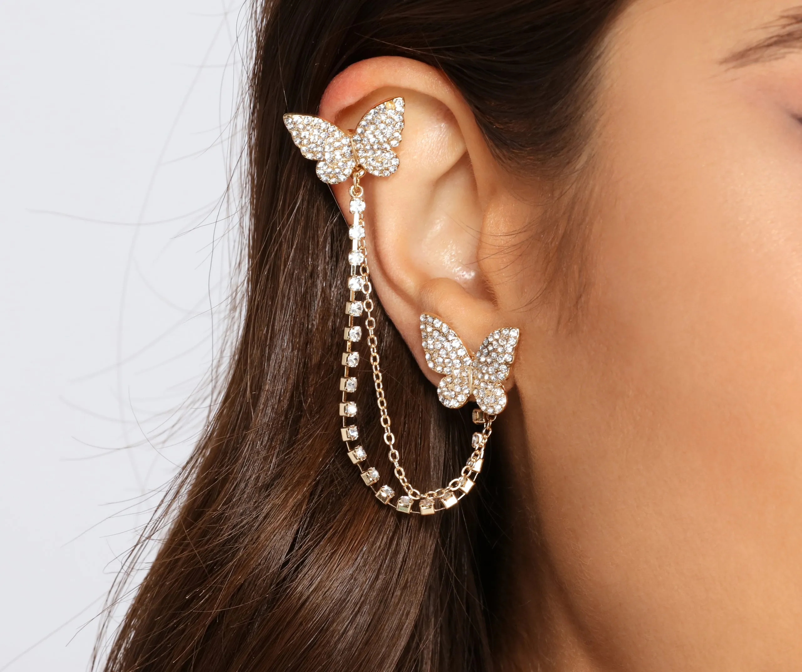 Butterfly Rhinestone Cuff Stud Earrings