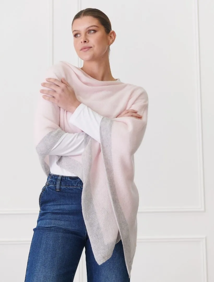 Cashmere Border Ponchette Pink Grey