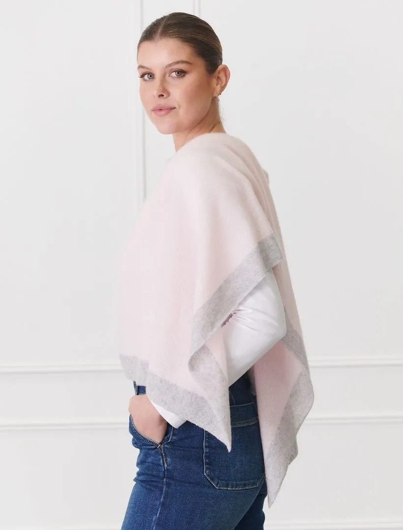 Cashmere Border Ponchette Pink Grey