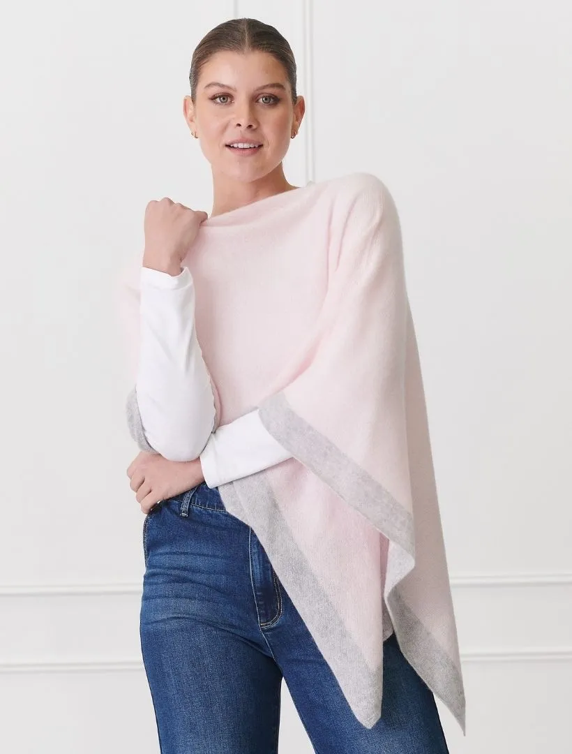 Cashmere Border Ponchette Pink Grey