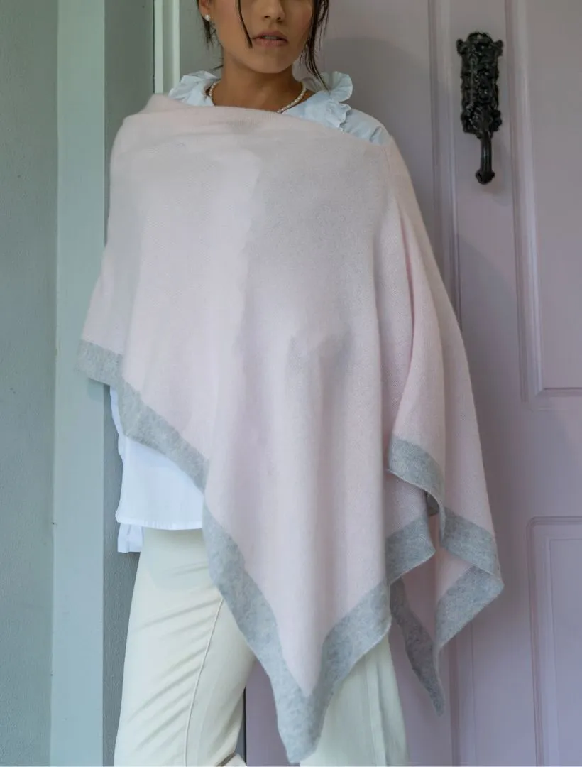 Cashmere Border Ponchette Pink Grey