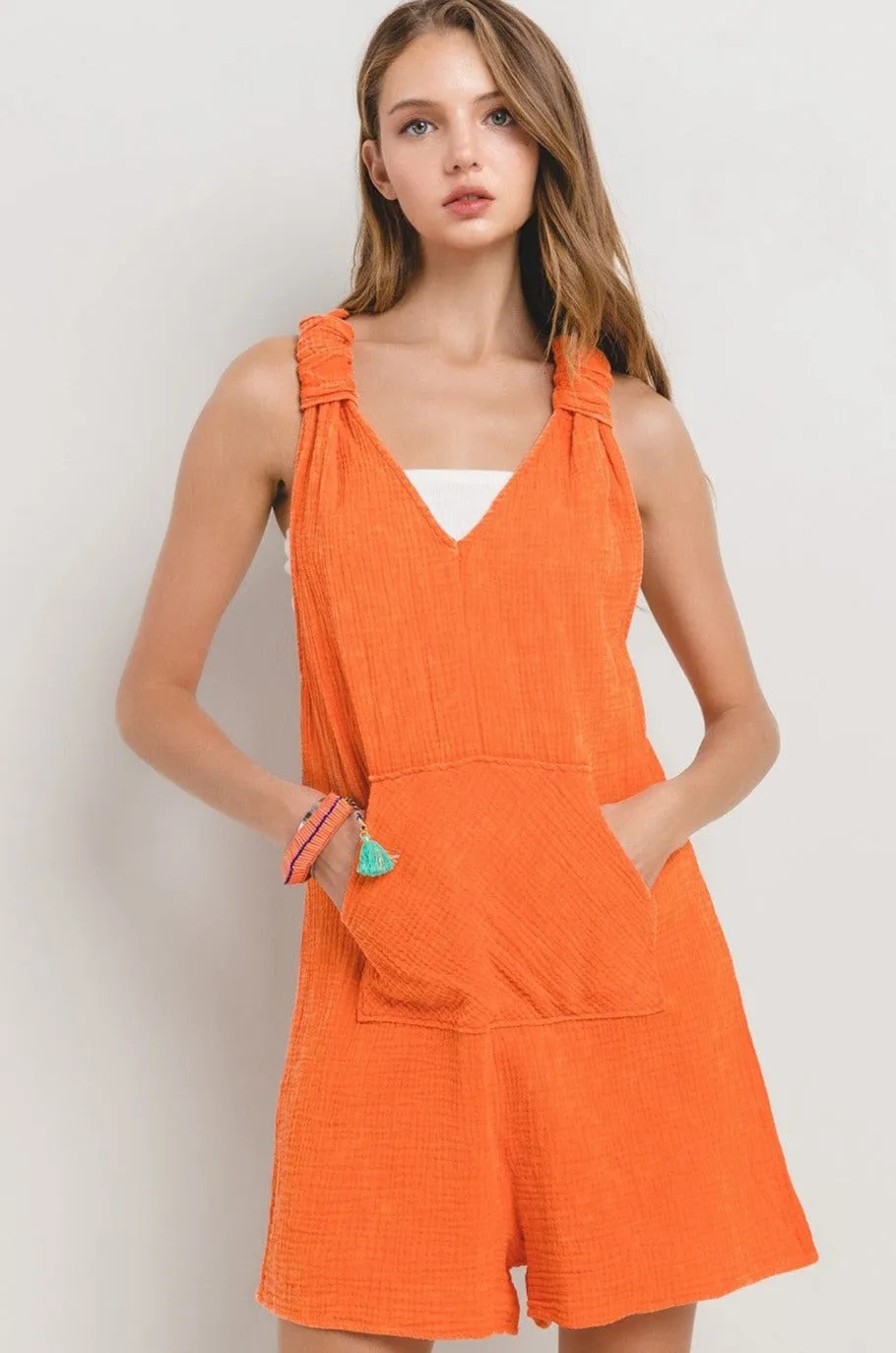 Ces Femme Mineral Washed Banded Strap Romper