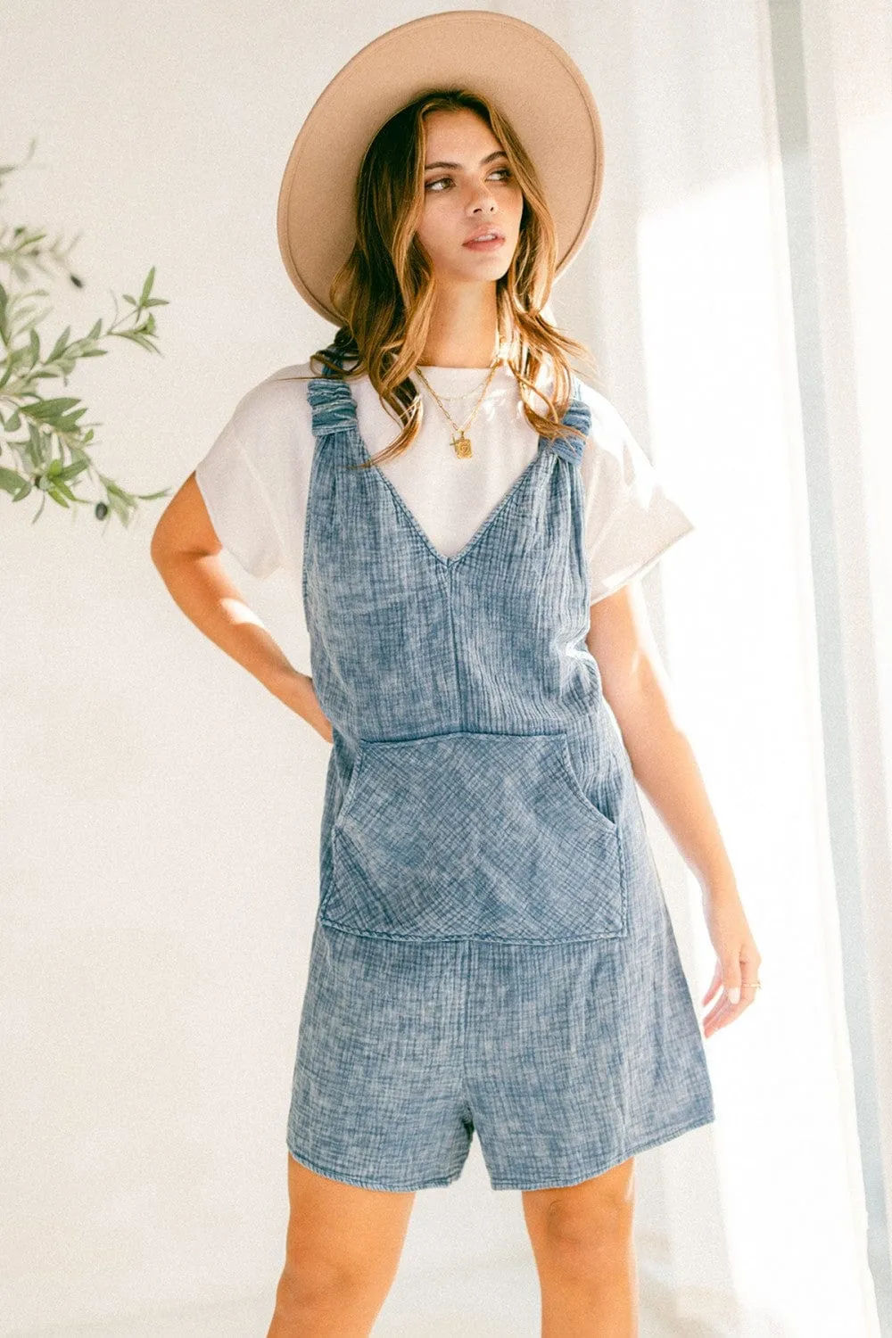 Ces Femme Mineral Washed Banded Strap Romper