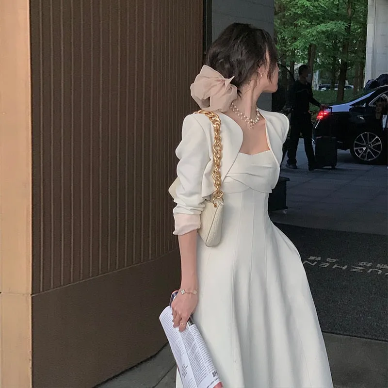 Chic White Summer Midi Dress - Vintage A-Line Style