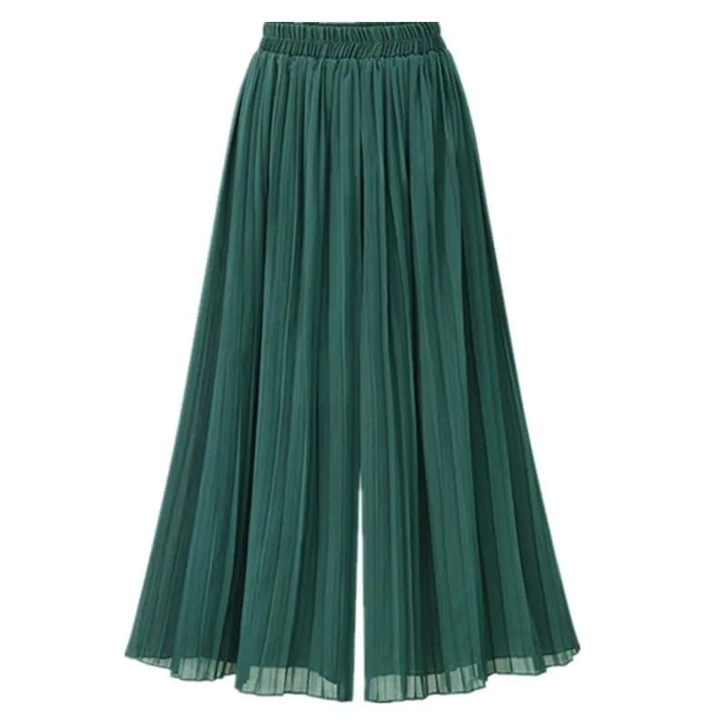 Chiffon Wide Leg Pleated Style Pants