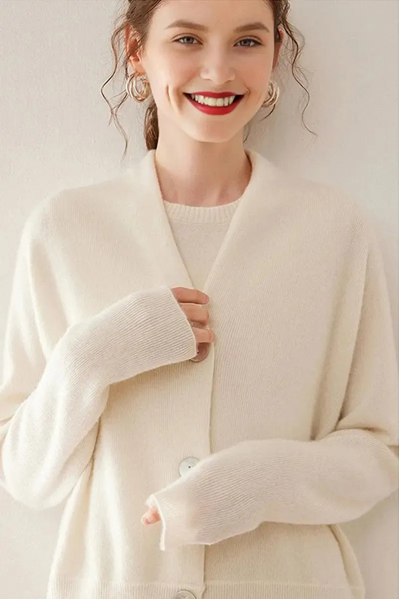 Chunky Knit 100 Cashmere V-Neck Cardigan