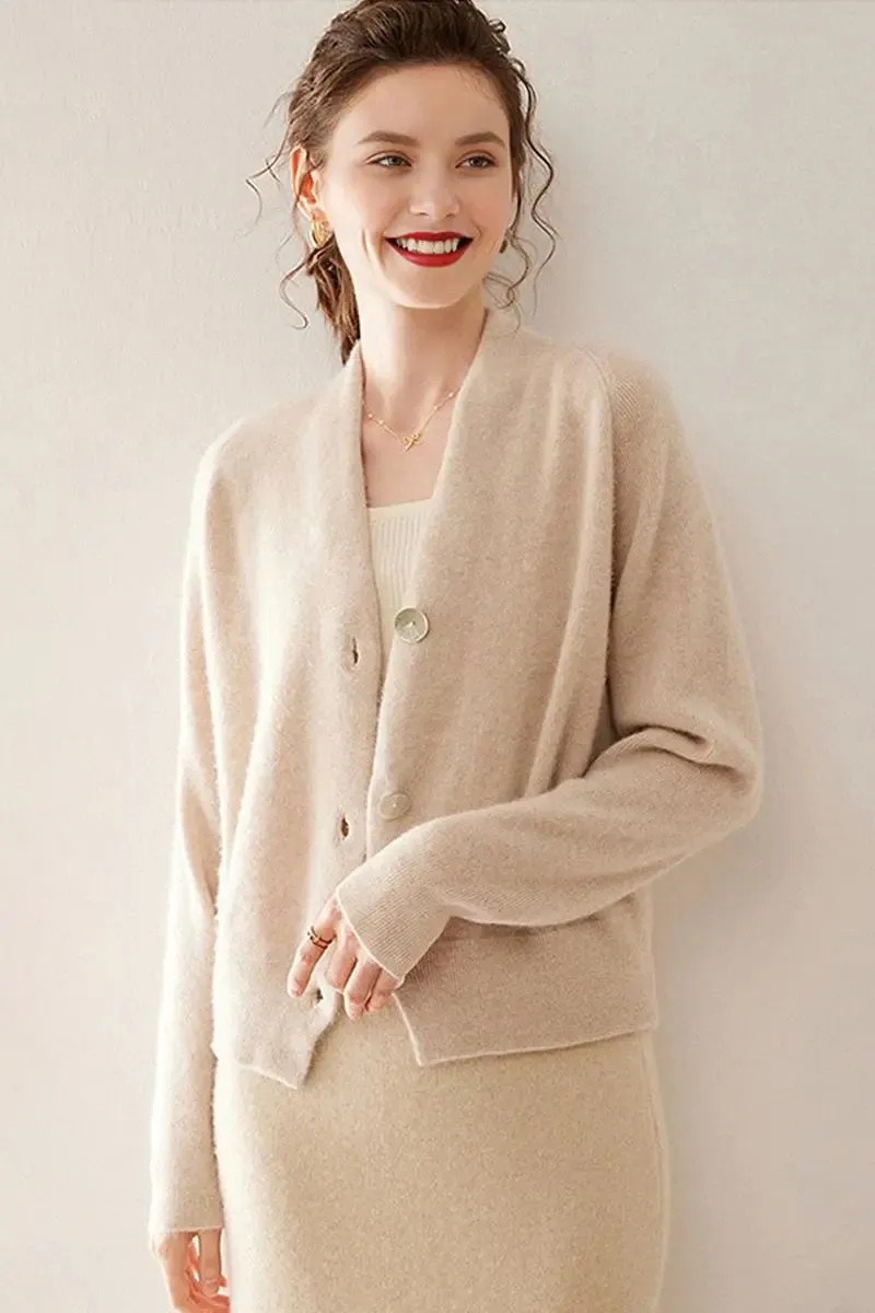 Chunky Knit 100 Cashmere V-Neck Cardigan