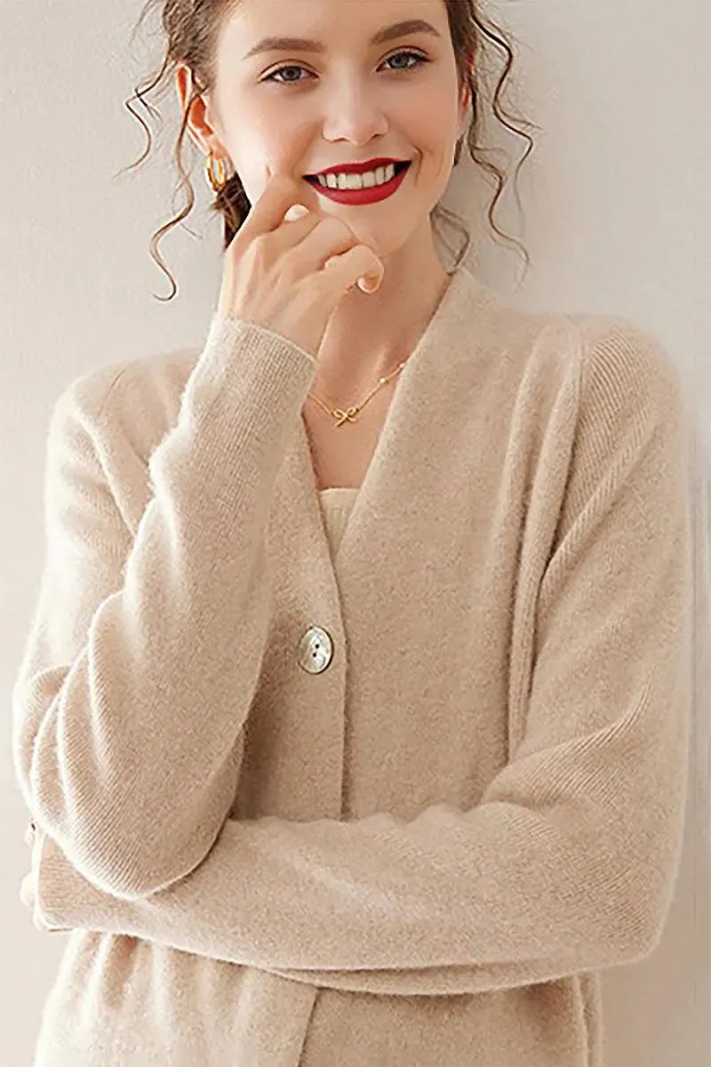 Chunky Knit 100 Cashmere V-Neck Cardigan