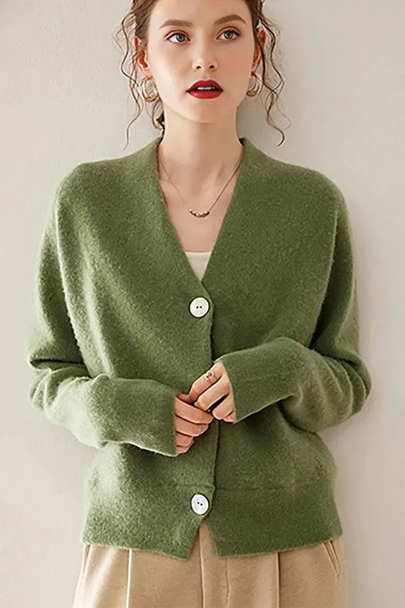 Chunky Knit 100 Cashmere V-Neck Cardigan