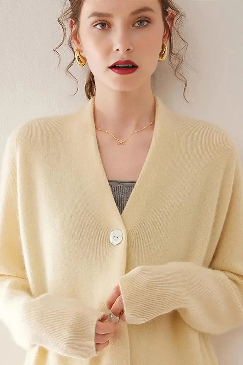 Chunky Knit 100 Cashmere V-Neck Cardigan