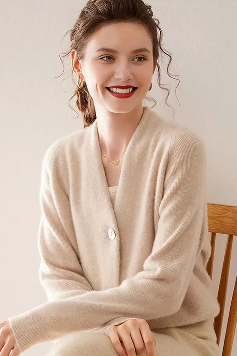 Chunky Knit 100 Cashmere V-Neck Cardigan